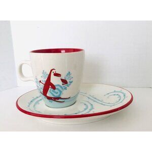 Starbucks Winter Holiday Snack Set Cup Plate Snowman Penguin Skis Snowflakes